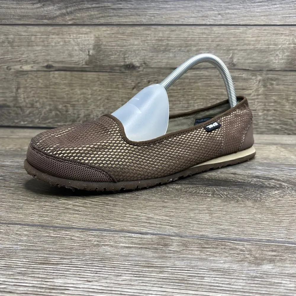 Teva Mush Brown Fabric Ballet Flats Slip On Loafers Shoes Women's Size 10